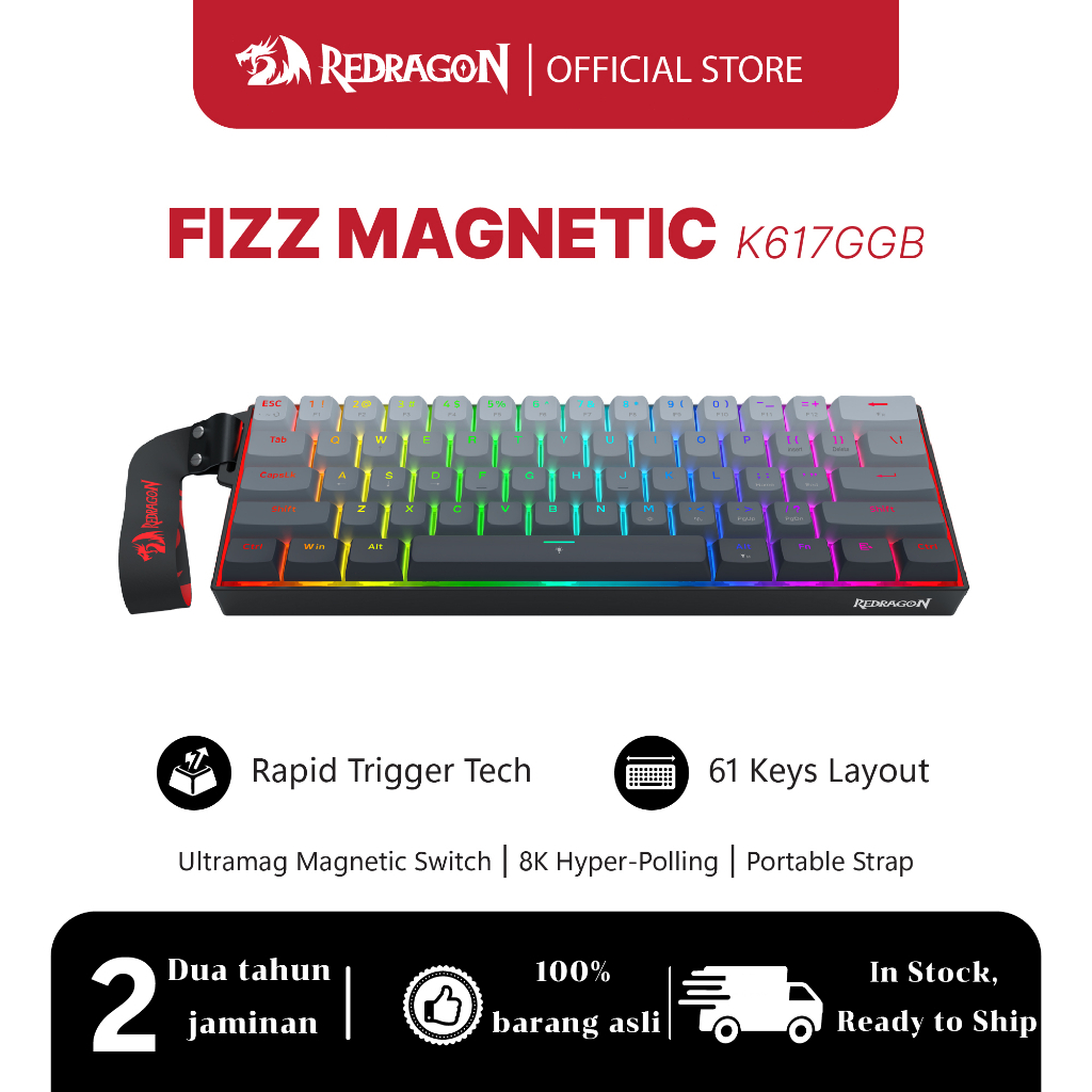 Redragon Fizz K617 Rapid Trigger คีย์บอร์ดเกมกลแบบมีสาย 60% Hall Effect สวิตช์แม่เหล็ก