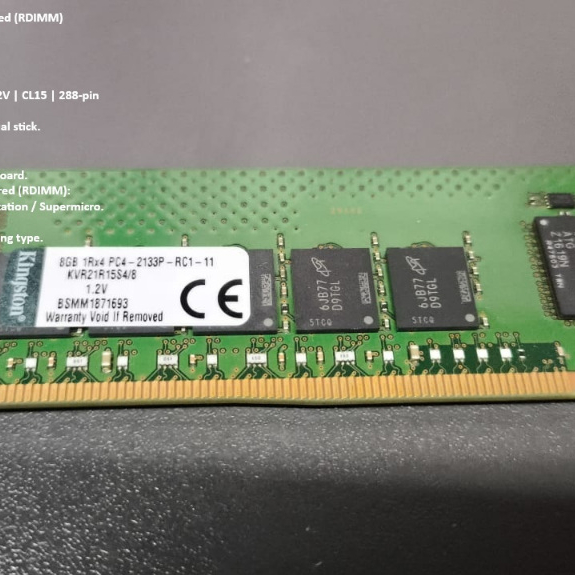 Kingston 8GB + SK Hynix 4GB DDR4-2133 ECC RMDIMM Server RAM