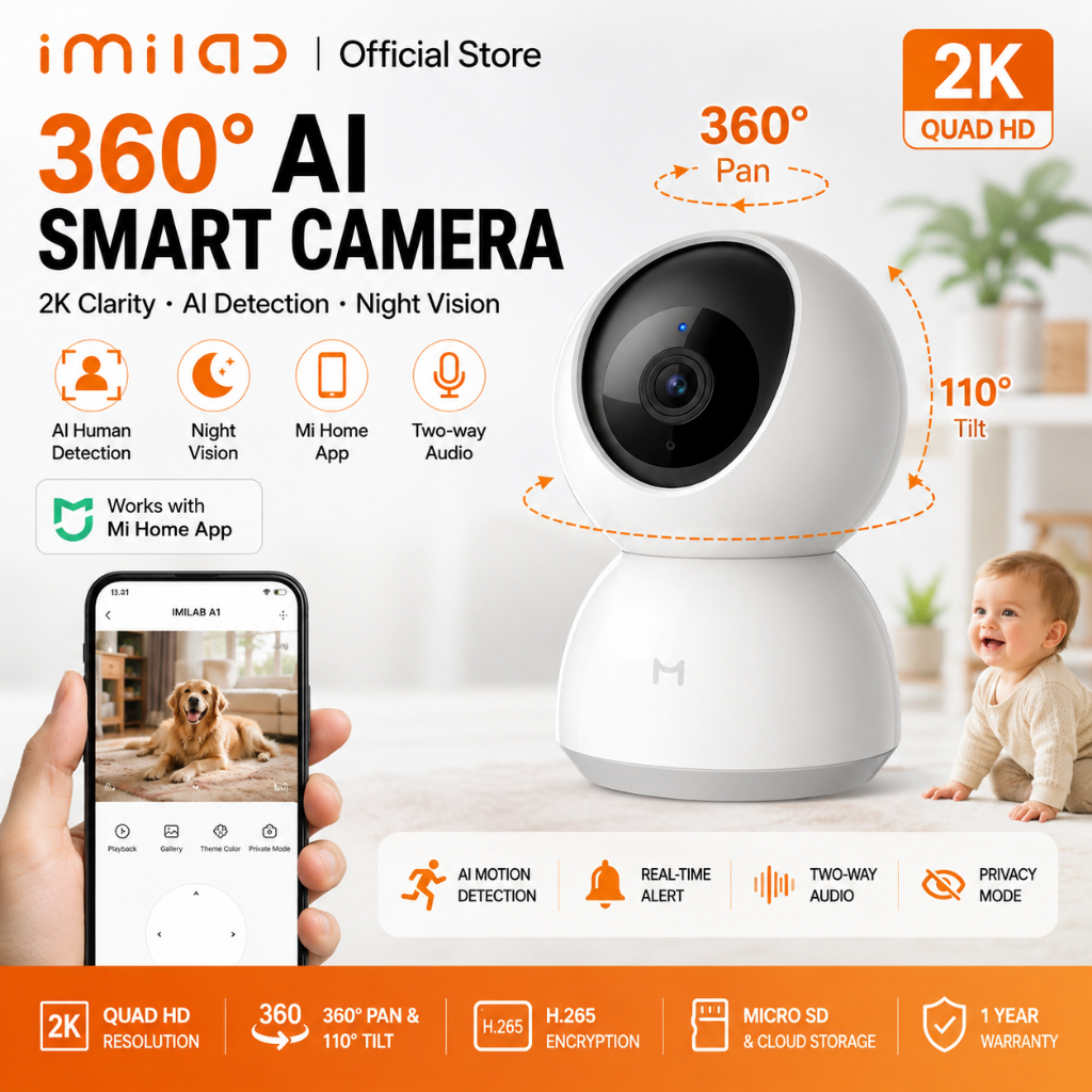 XIAOMI MI Home IMILAB กล้องรักษาความปลอดภัย A1 IPCAM กล้องวงจรปิด 360 1080P W อะแดปเตอร์ USB รุ่น GL