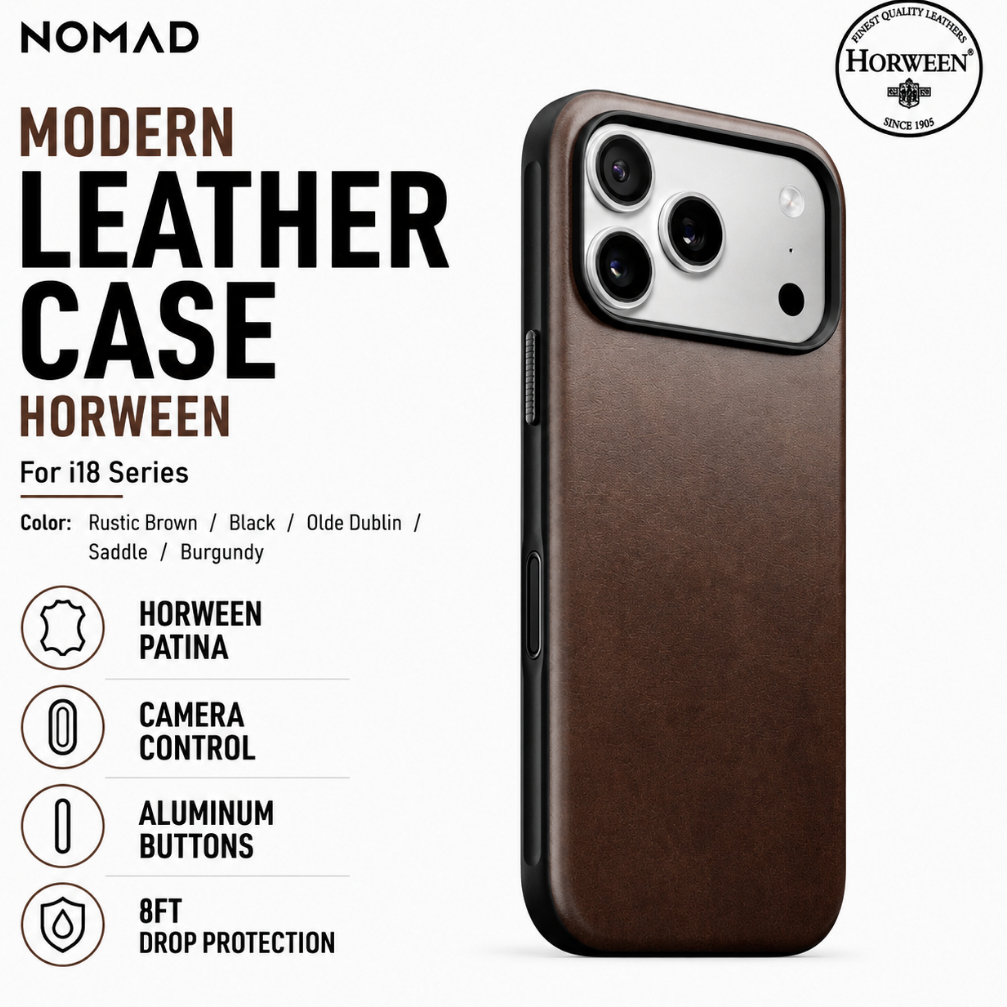 NOMAD Modern Leather Case Phone Case เข้ากันได้กับ i17 / i18 series (Hrween Leather & Magnetic)