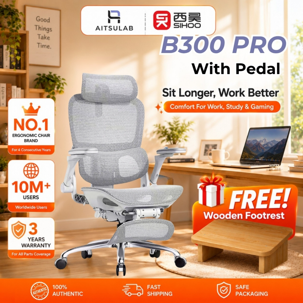 Sihoo B300 Pro Full Mesh Office เก้าอี้ 6D ที่เท้าแขน 4D Lumbar Gaming เก้าอี้ Kerusi Pejabat Shiba 