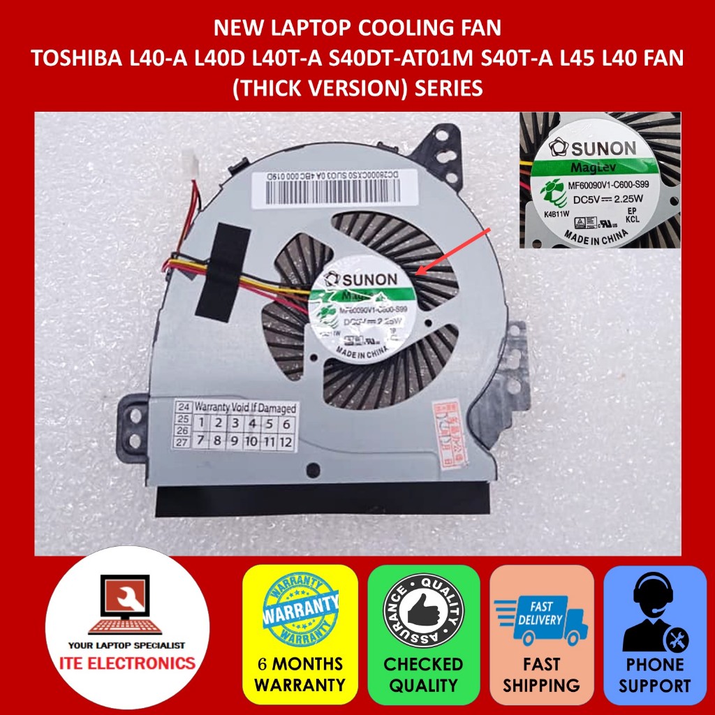 ใหม่ TOSHIBA L40-A L40D L40T-A S40DT-AT01M S40T-A L45 L40 FAN (เวอร์ชั่น THICK) พัดลมระบายความร้อนบน