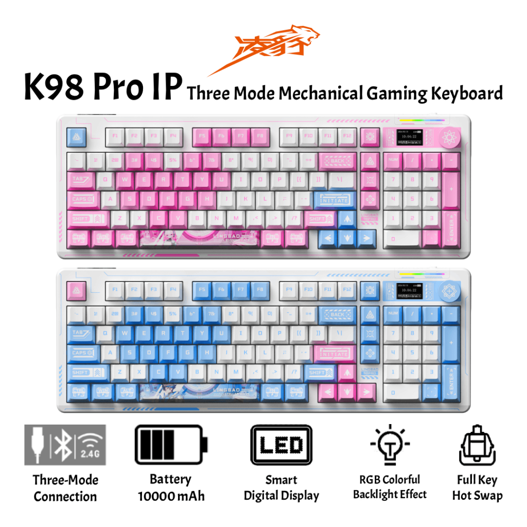 Lingbao K98 Pro IP 101 Key RGB คีย์บอร์ดเกมกลบลูทูธแบบมีสาย (10000mAh)