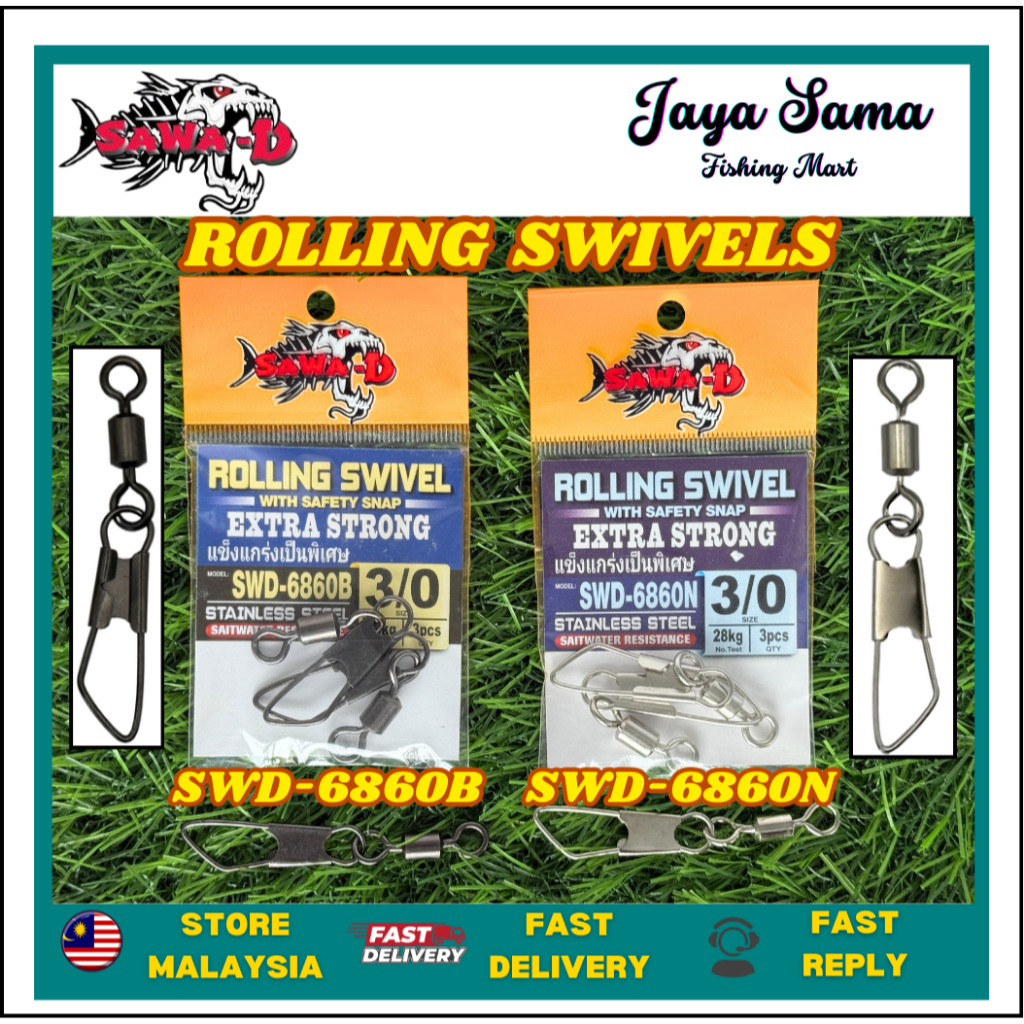 Sawa-D Rolling Swivel พร้อม Safety Snap SWD-6860B / SWD-6860N ขั้วต่อตกปลาสแตนเลส