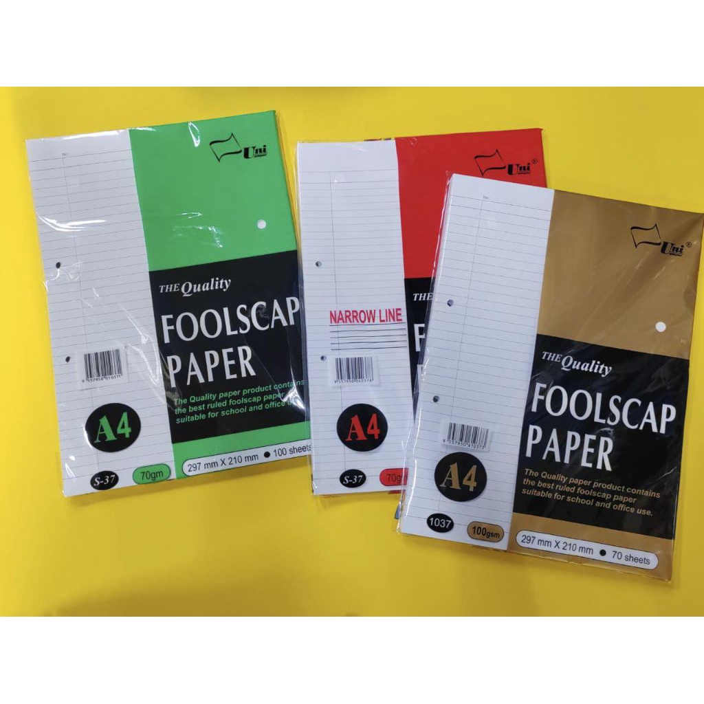 UNI Foolscap กระดาษ A4 70แกรม/80แกรม/100gsn แผ่นสอบ Kertas Kajang A4
