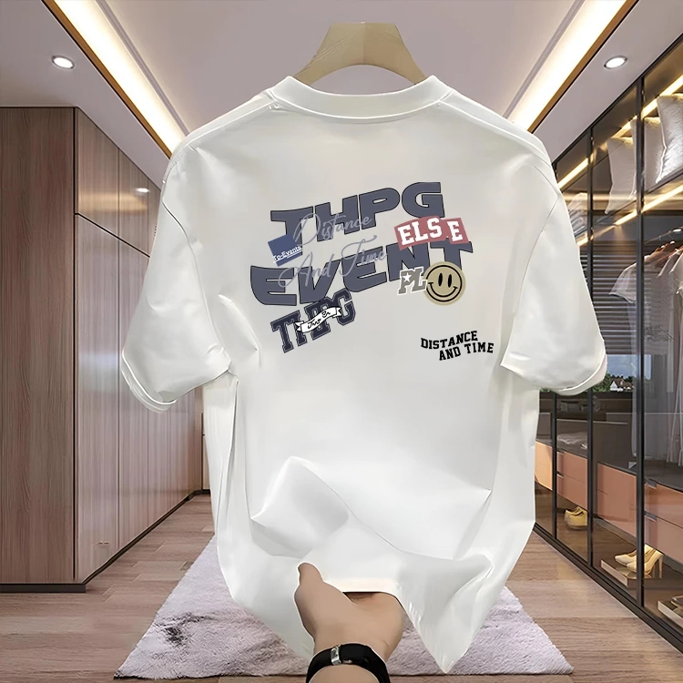 KATUN เสื้อยืดผู้ชายเสื้อยืดผ้าฝ้ายสีขาวลาย Creative Text & Emoji Motif เสื้อลําลองสําหรับบุรุษและสต