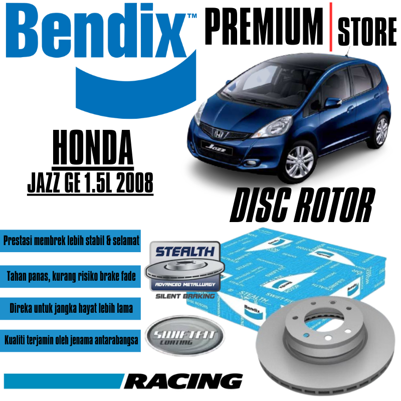 ชุดหน้า Bendix และโรเตอร์หลัง - Honda Jazz GE 1.5L 2008 BR474 BR9577