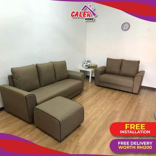 [100% Perhantaran] Caler Home Lario 2+3 Seater + Stool + CT Living Sofa Set [Free Installation]