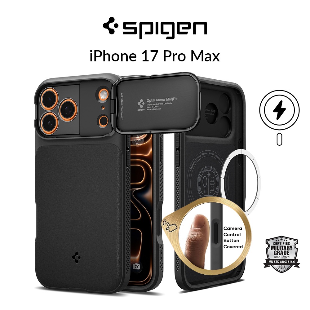 Spigen iPhone 17 Pro Max Case 6.9" Optik Armor MagFit Camera Cover Magnetic Phone Case