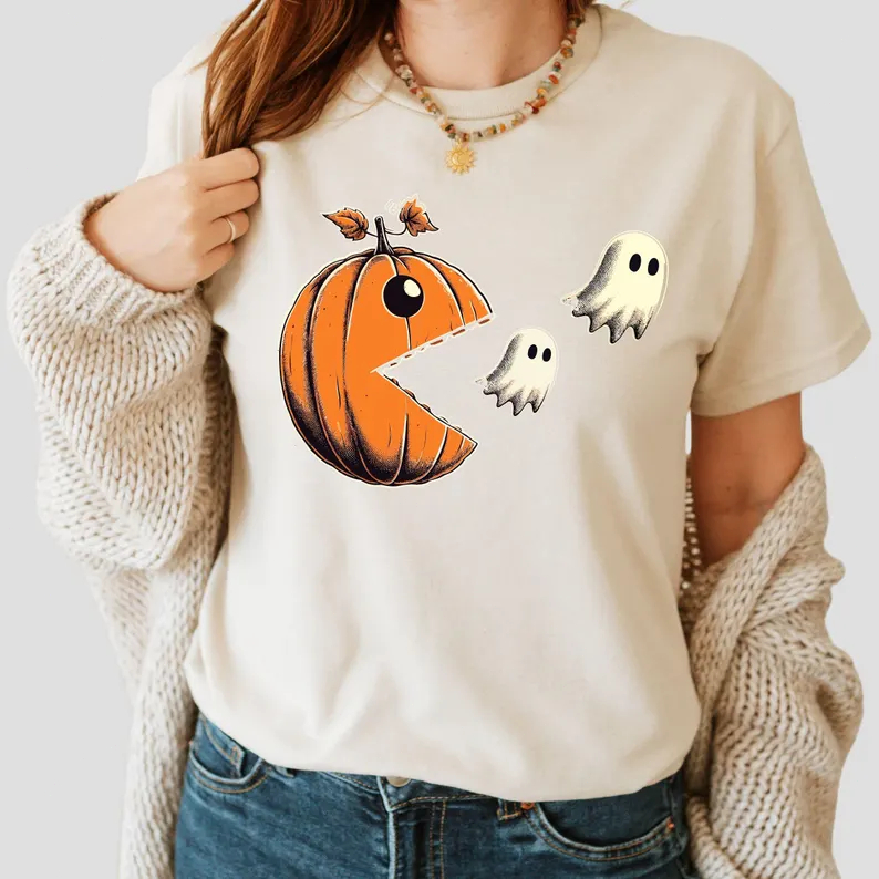 เสื้อยืด Pac-Ween Halloween: Retro Labu & Hantu Tee