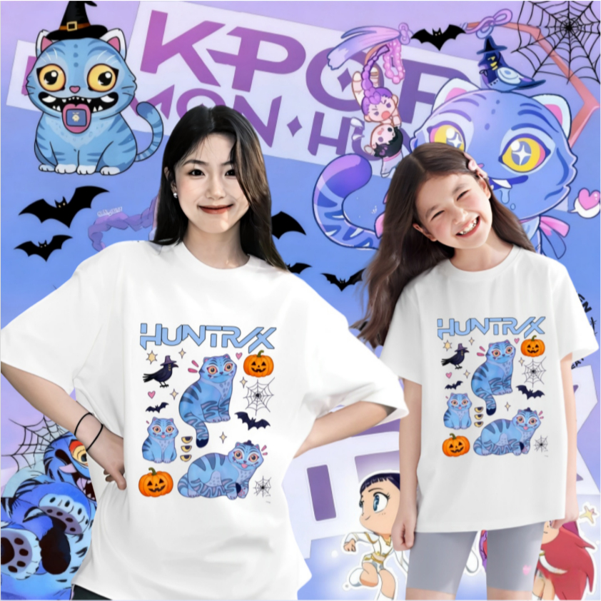 KPop Demon Hunters ภาพยนตร์ TShirt HUNTR x ฮาโลวีนเคล็ดลับหรือรักษาฟักทอง Unisex ผู้ใหญ่และเด็ก TShi