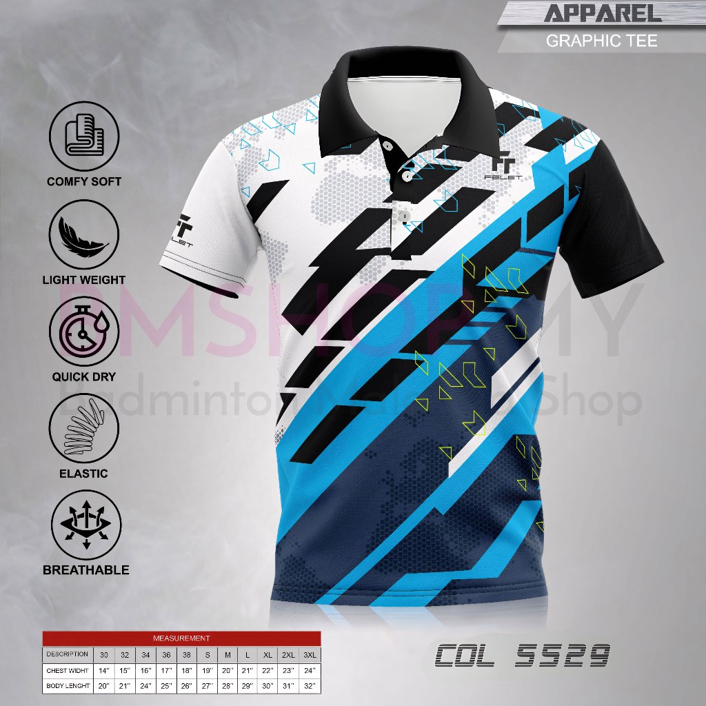 FELET Shirt Collar Jersey COL5529 - สีฟ้า