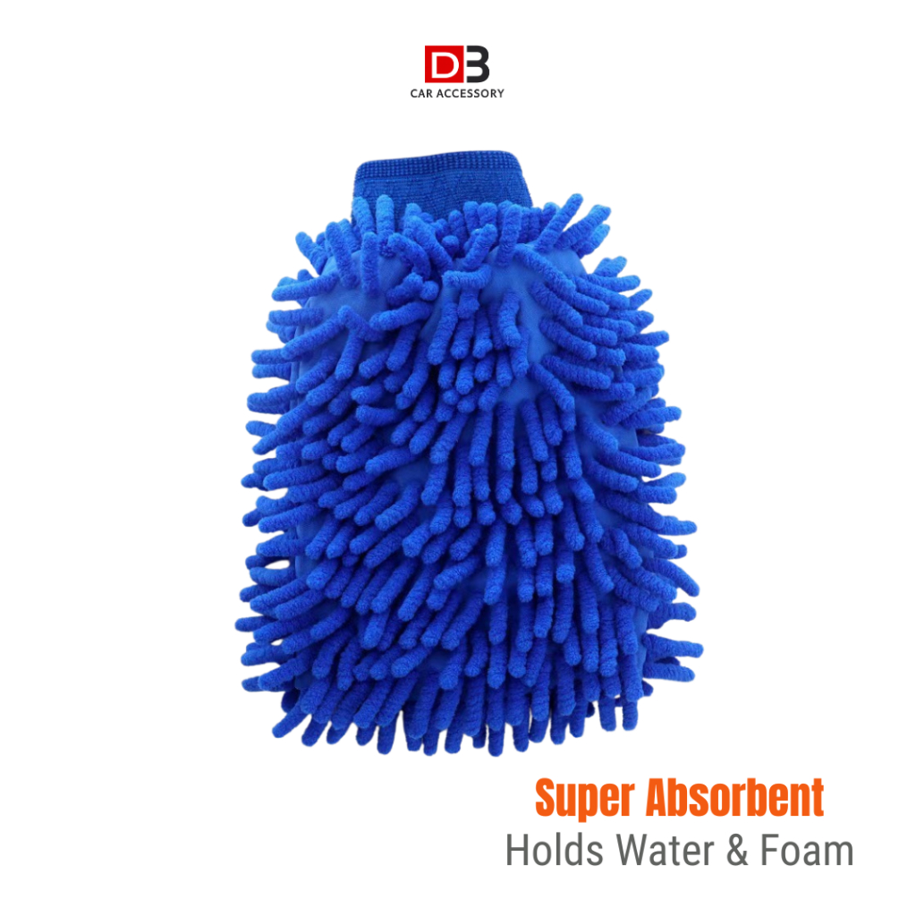 D3 ถุงมือล้างรถสองด้าน Chenille Blue 20x25 ซม. – ถุงมือทําความสะอาดแบบหนา