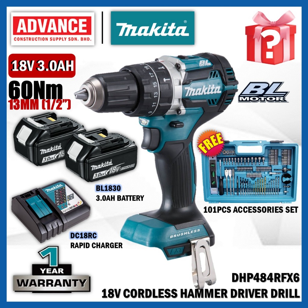 MAKITA DHP484Z / DHP484RME / DHP484RFX6 18V สว่านไดร์เวอร์ค้อนไร้สาย 13MM (1/2")