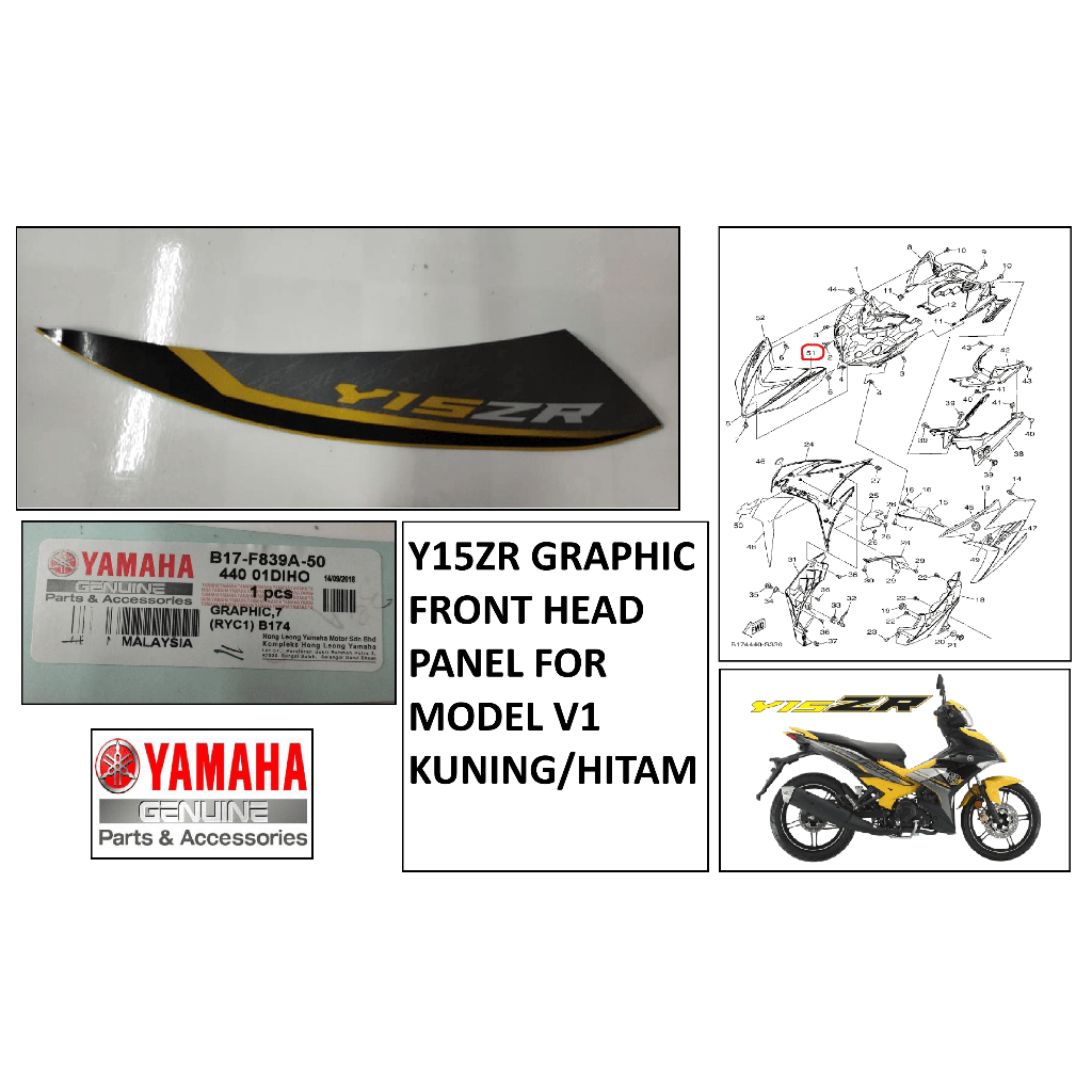 Y15ZR GRAPHIC FRONT HEAD PANEL สําหรับรุ่น V1 KUNING (B17-F839A-50)