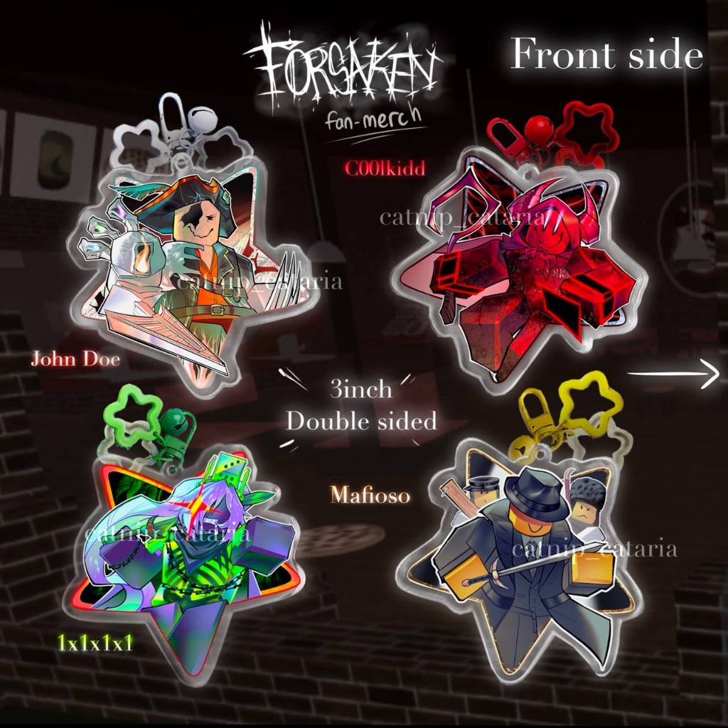 FORSAKEN ROBLOX KEYCHAIN, C00lkidd John Doe 1x1x1x1 Mafioso (มีเข็มกลัดและกระดิ่งรูปดาว)