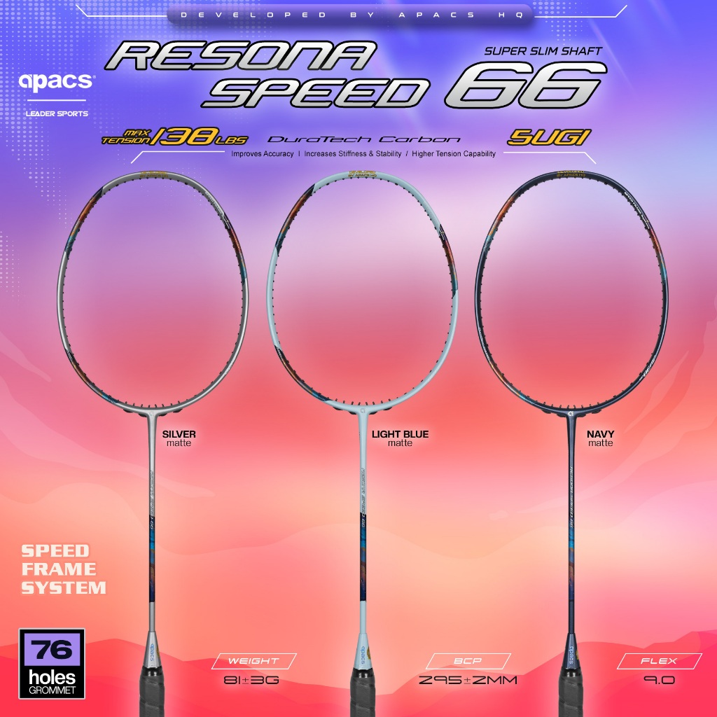 (การบีบและด้ามจับฟรี) APACS BADMINTON CKET RESONA SPEED 66 5U