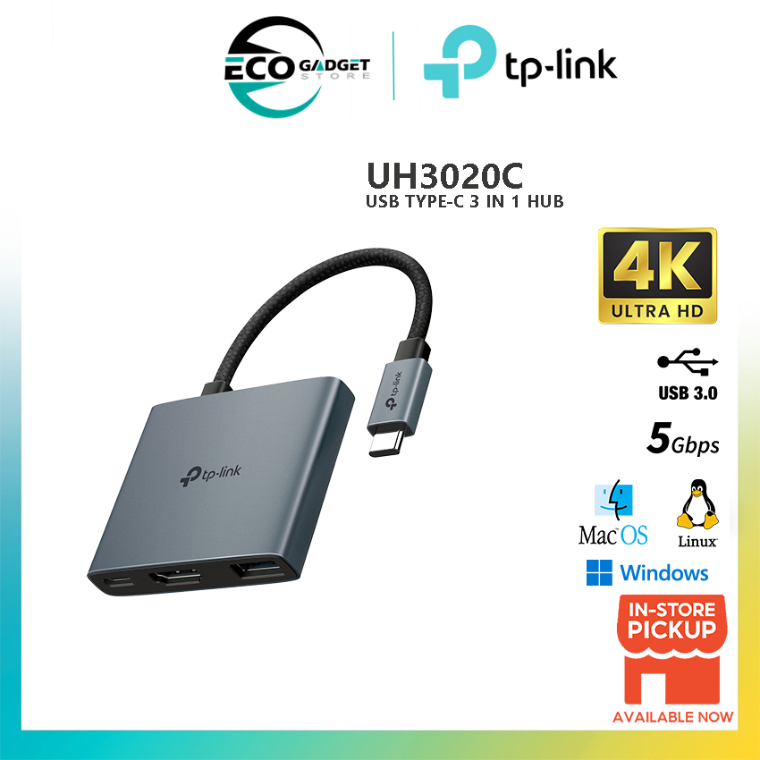 TP-Link UH3020C USB Type-C 3 in 1 Hub 4K@60Hz 100W Power Delivery 5 Gbps SuperSpeed Data Transfer Pl