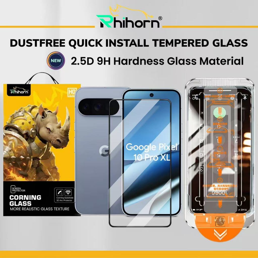 Rhihorn กระจกนิรภัยไร้ฝุ่นสําหรับ Pixel 10 Pro XL 10 Pro 9 Pro XL 9 Pro ปกป้องหน้าจอ