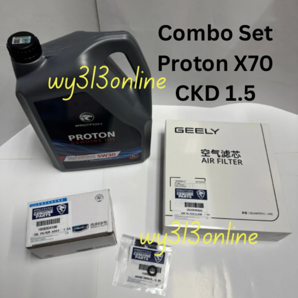 Combo ชุดกรอง Proton X70 CKD 1.5 สังเคราะห์ SAE API SP 5w30 กรองน้ํามันกรองอากาศท่อระบายน้ําปะเก็นชุ