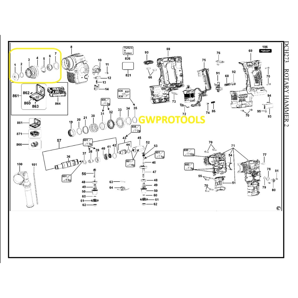 DCH273 / DCH273P2 - DEWALT 20V MAX BRUSHLESS SDS-PLUS ROTARY HAMMER - ชุดเครื่องมือ ( รายการ 1 - 7 )