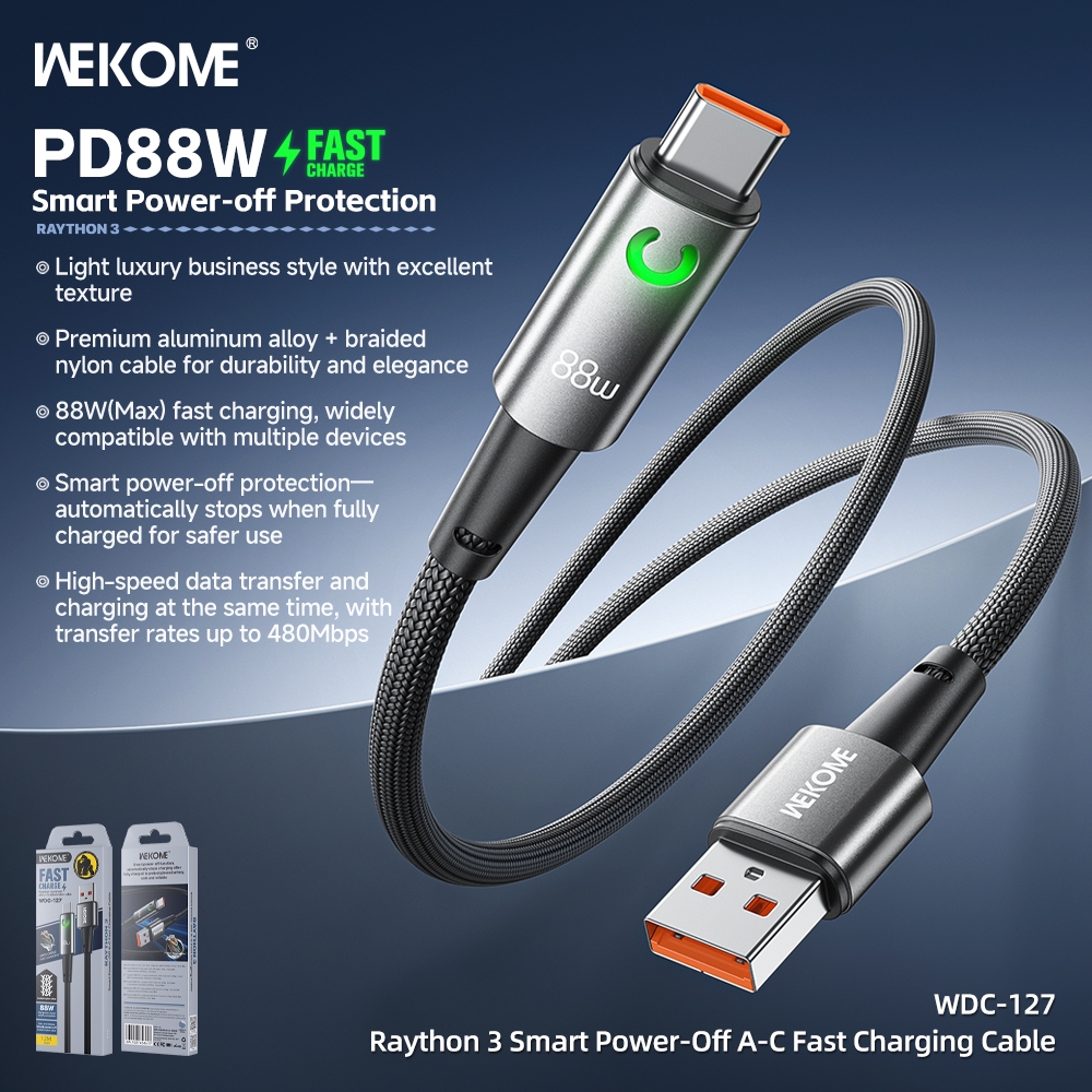 สายชาร์จเร็ว WEKOME รุ่น WDC-127/WDC-128/WDC-129/WDC-130 Raython 3 ระบบตัดไฟอัจฉริยะ รองรับ A-C, A-L
