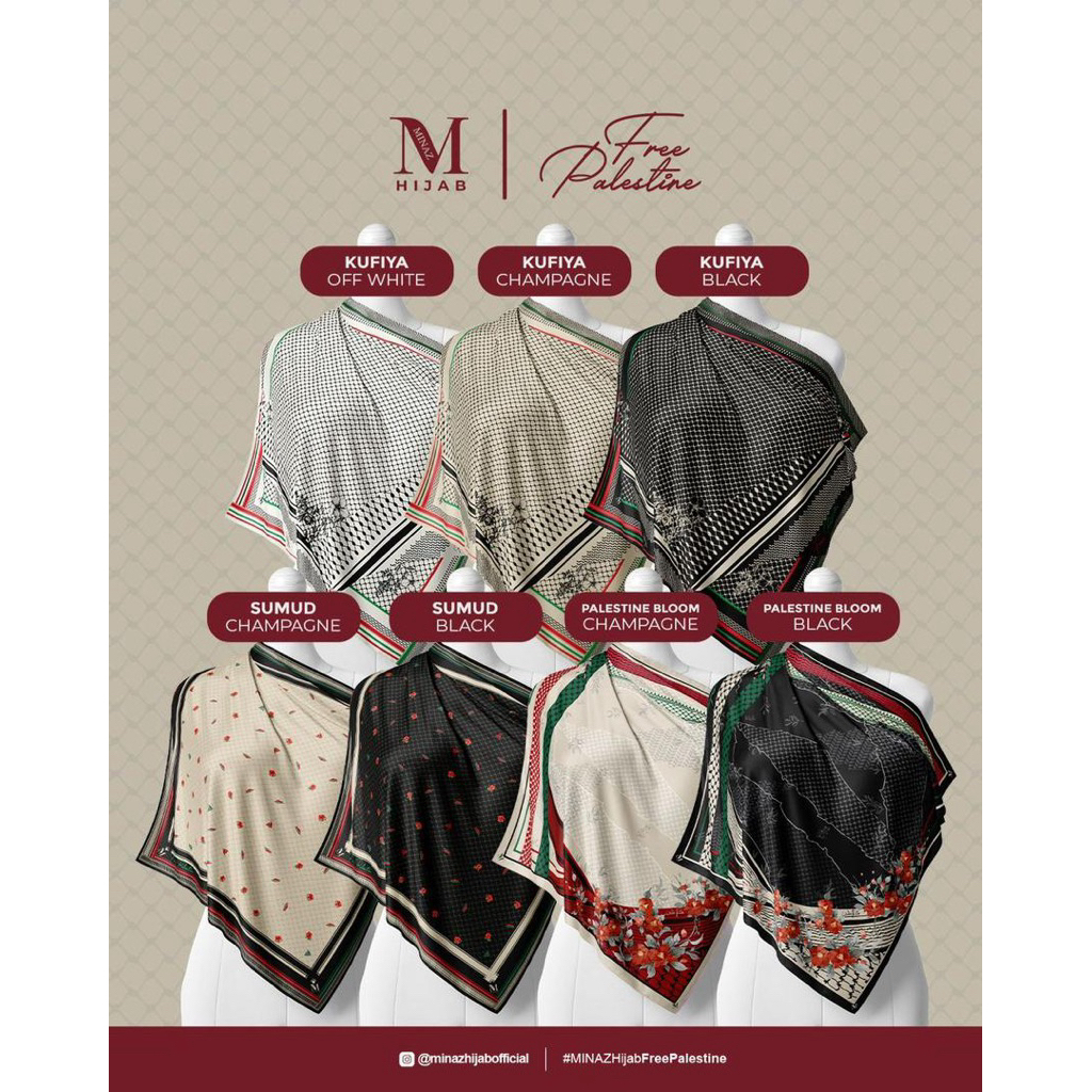 MINAZ Hijab SE ฟรี Palestine Bawal Field 45 คอลเลกชันพิเศษ Kufiya, Sumud & Palestine Bloom