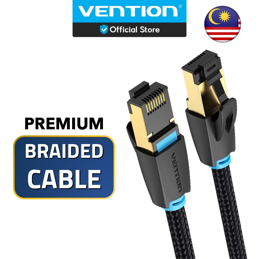 Vention CAT8 สาย LAN พรีเมี่ยม 40Gbps Braided RJ45 Ethernet CAT 8 เสื้อแจ็คเก็ตโลหะป้องกันแผ่นทอง