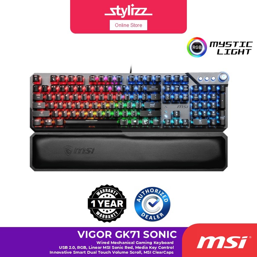 MSI VIGOR GK71 SONIC WIRED MECHANICAL GAMING KEYBOARD - LINEAR MSI SONIC RED SWITCH, RGB,MEDIA CONTR