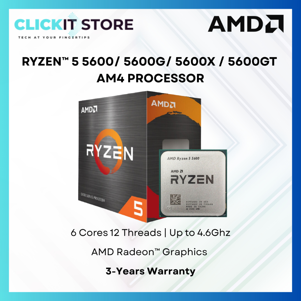 โปรเซสเซอร์ AMD RyzenTM 5 5600/ 5600G/ 5600X / 5600GT AM4 | 6 แกน 12 เกลียว | สูงสุด 4.6Ghz Max.Boos