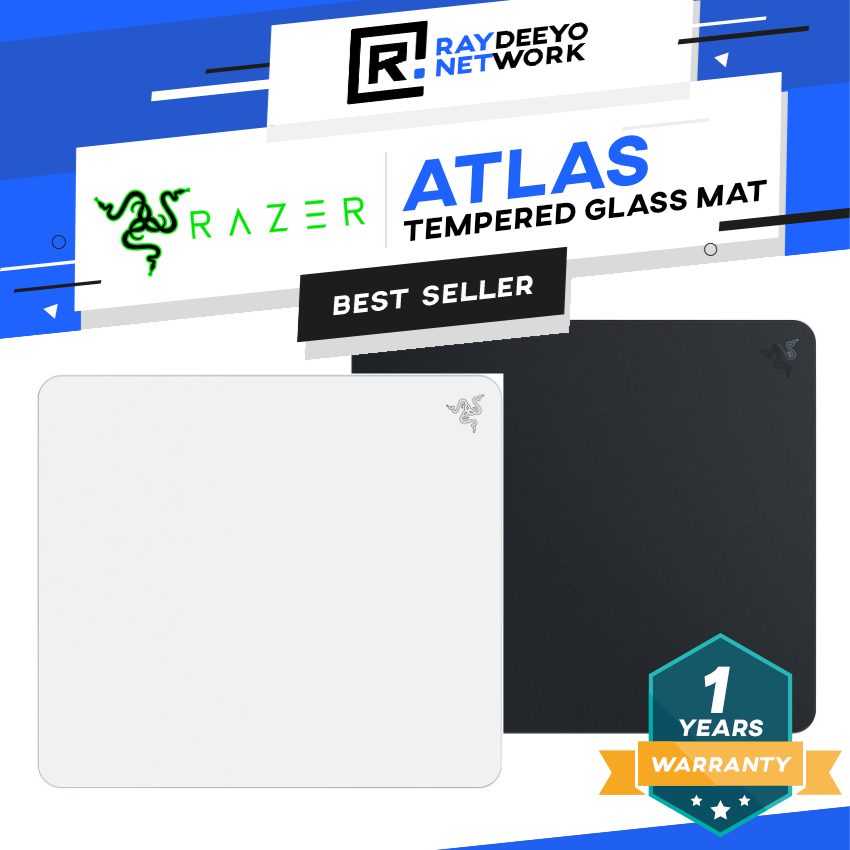 แผ่นรองเมาส์สําหรับเล่นเกมกระจกนิรภัย Razer Atlas - เครื่องร่อนเรียบ ทนทาน ควบคุมความแม่นยํา