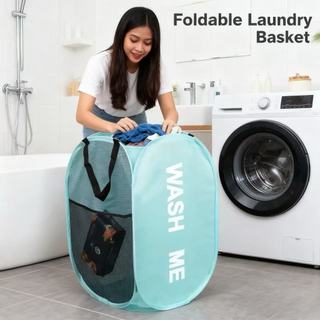Laundry Basket Waterproof Foldable Large Capacity Dirty Clothes Bag Large Spacious mesh organizer handle (Bakul Baju)脏衣篮