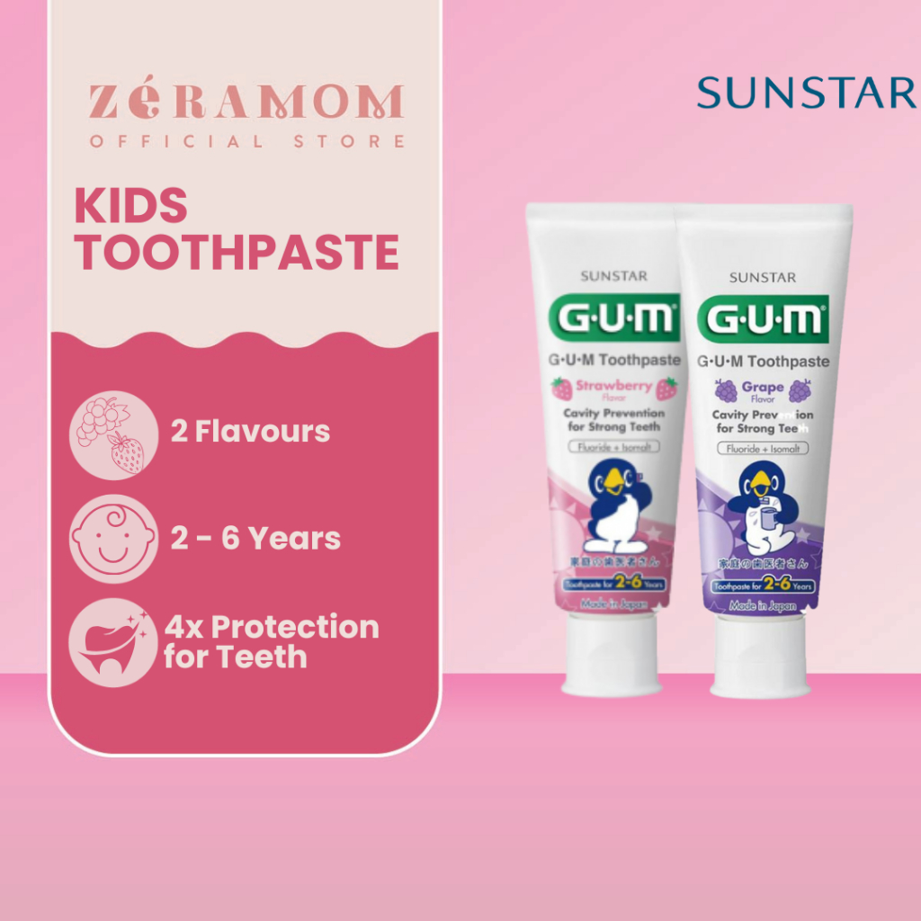 ZÉRA Mom – Sunstar GUM Grape / Strawberry Kids Toothpaste 70g Gentle Cavity Protection สําหรับเด็ก