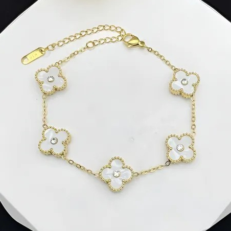 CLOVER สีดําสีขาว BRACELET 18K TITANIUM STEEL JEWELERY GOLD ANTI KARAT GELANG TANGAN