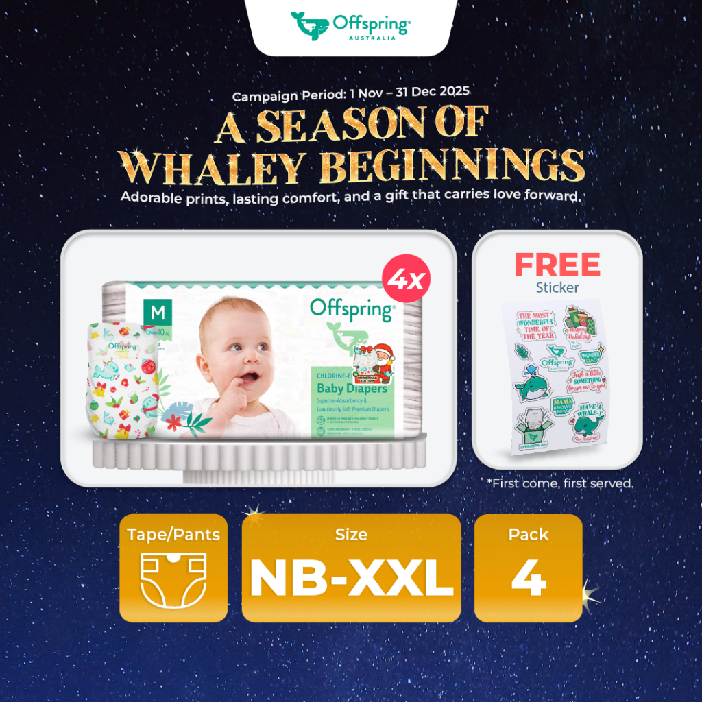 Offsprings Limited Edition Whaley Season" เทปผ้าอ้อมแฟชั่น/กางเกง - NB/S/M/L/XL/XXL [4 แพ็ค]