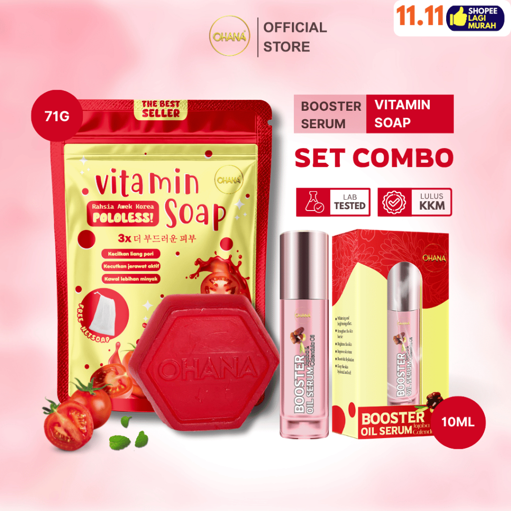 OHANA - Skincare Giant Set ( สบู่วิตามิน Ohana (71g) + Booster Oil (10ml) สําหรับผิวแพ้ง่ายและผิวมัน