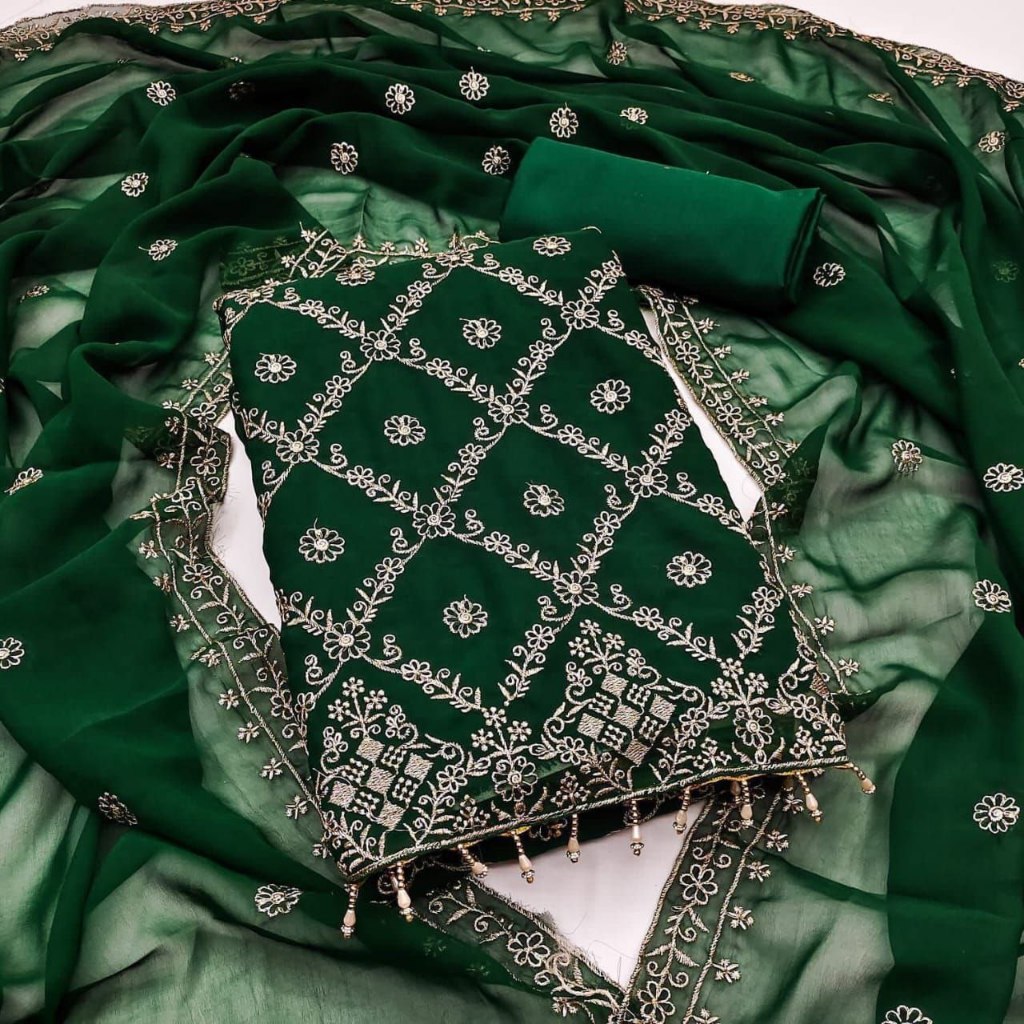 Unstitched Punjabi Suit Material Georgette Woth Multi Sequence Work Kain Jahit Punjabi