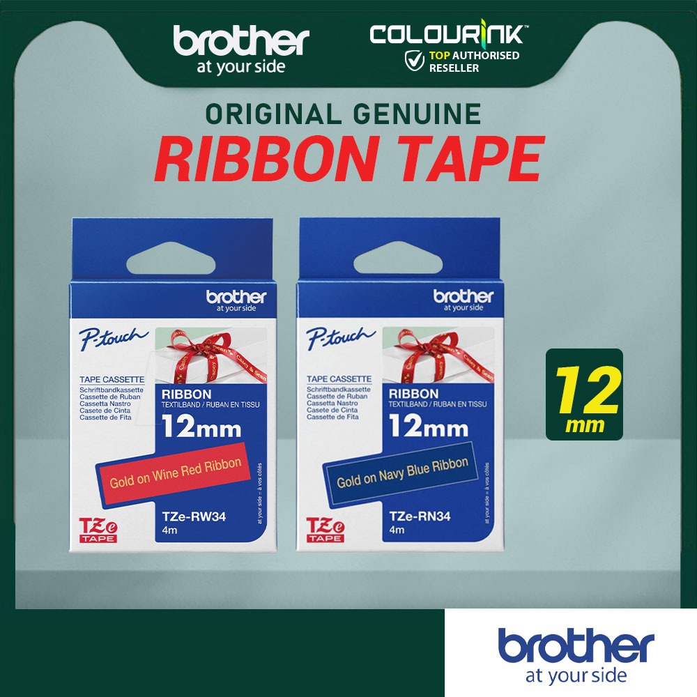 Brother TZe Ribbon Tape 12mm RW34 Gold on Wine Red RN34 Gold on Navy Blue สําหรับ P300BT P710BT