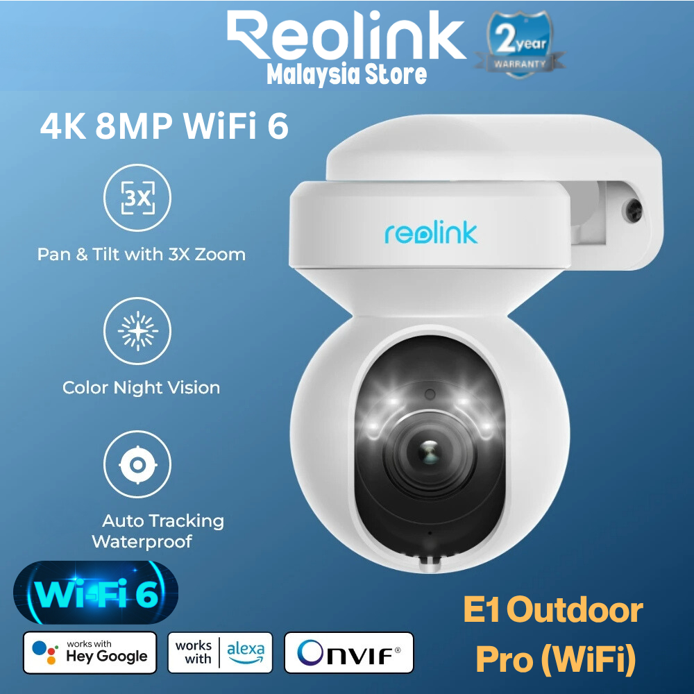 Reolink E1 Outdoor Pro 8MP/4K PTZ WiFi 6 กล้องพร้อมสปอตไลท์สี Night Vision 3x ซูมออปติคัลการติดตามอั