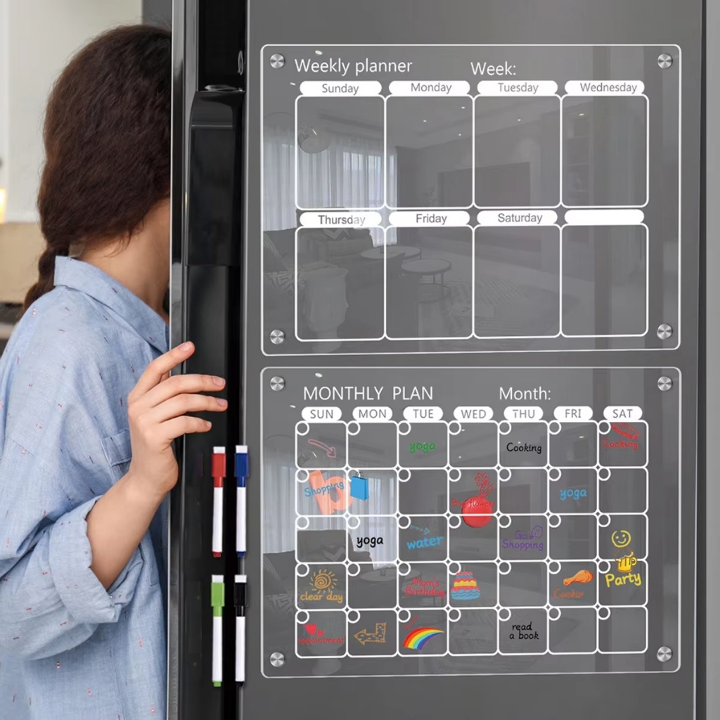 A3 A4 อะคริลิคใสแม่เหล็กปฏิทิน Weekly Lola Whiteboard Marker Board Schedule การเขียน Tablet磁吸板