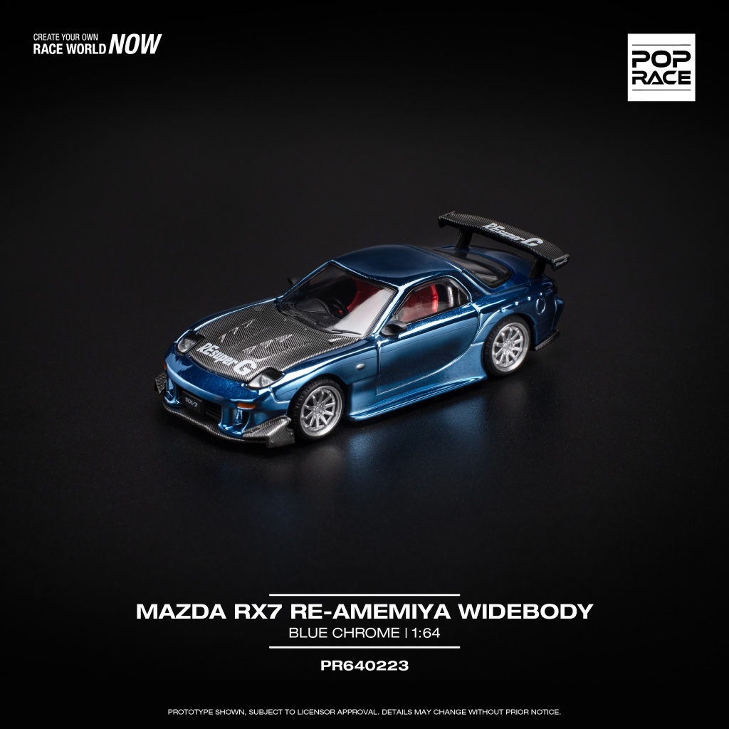 POP RACE 1/64 PR640223 MAZDA RX7 RE-AMEMIYA WIDEBODY - สีฟ้า CHROME