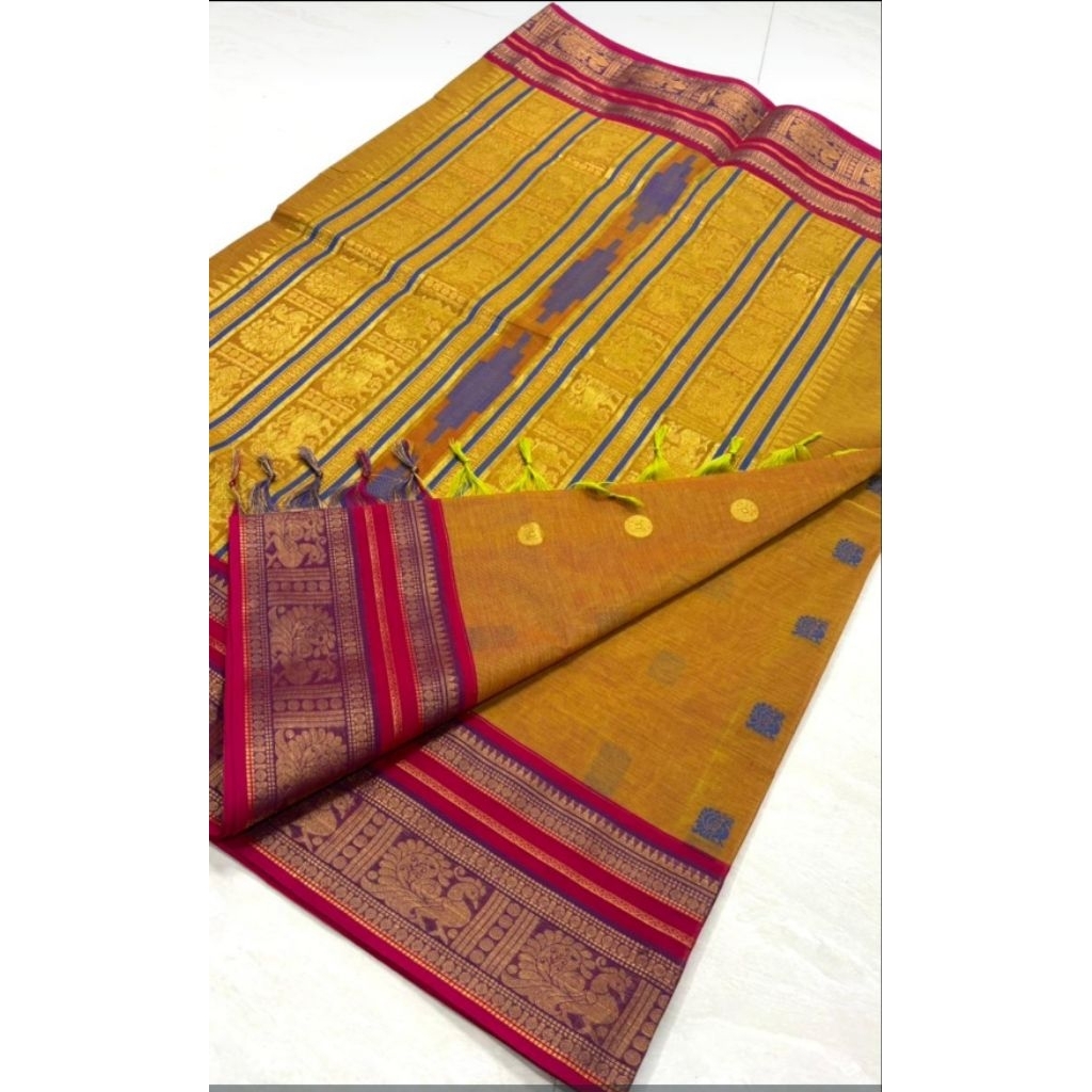 สินค้ามาใหม่ GRAND PALLU KANCHI COTTON SAREES พร้อมการวิ่ง BLOUSE
