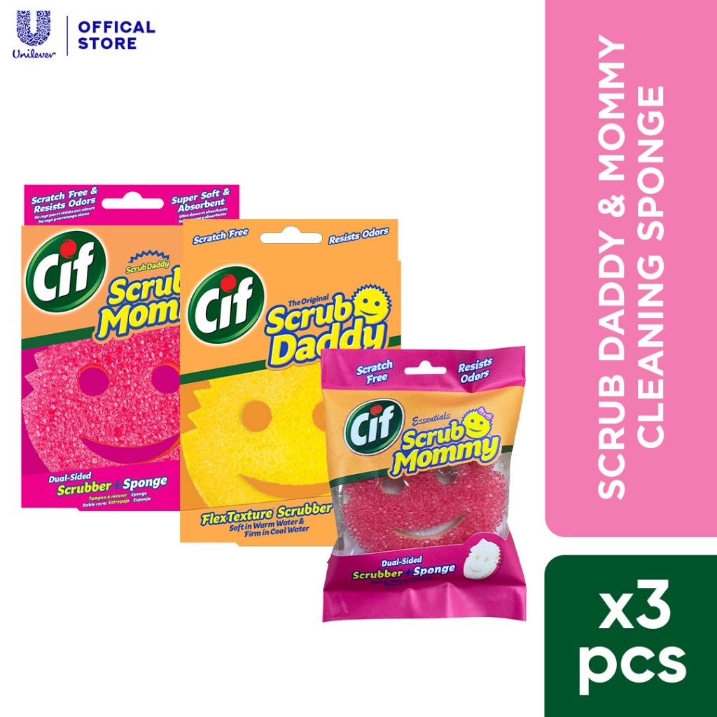 [Trio Pack] Cif Scrub Mommy & Daddy Scrubber + Mommy Essentials - ฟองน้ําทําความสะอาดห้องครัวอเนกประ