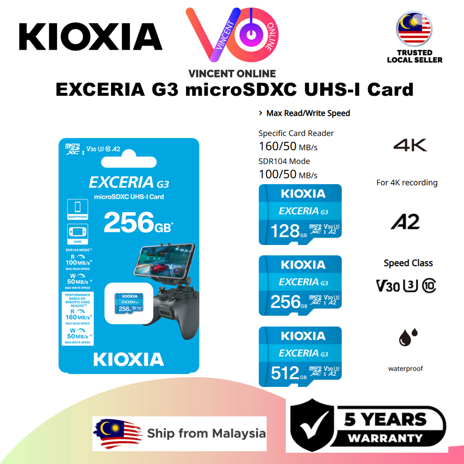 การ์ด KIOXIA Exceria G3 microSD UHS-I (128GB_256GB_512GB) วิดีโอ 4K V30 U3 Class10 A2
