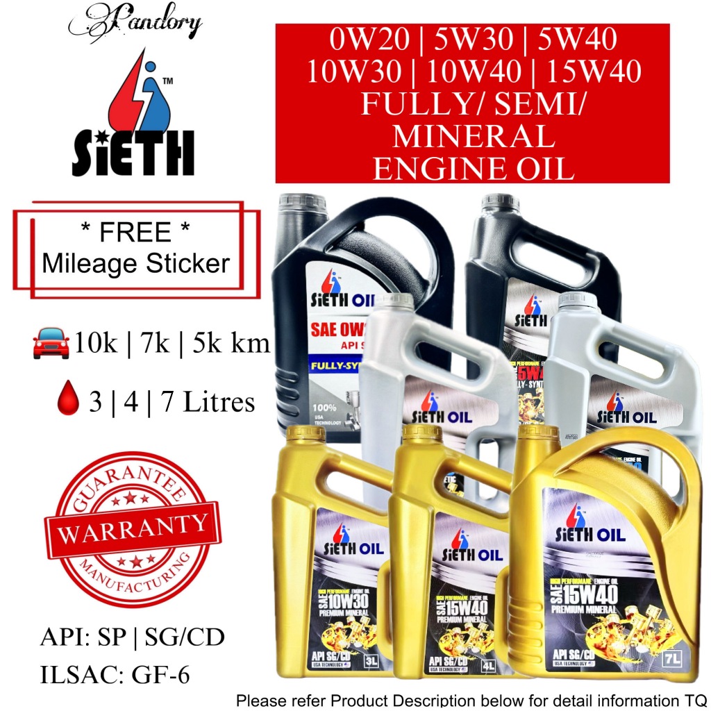 MINYAK HITAM ENJIN SIETH ENGINE OIL(0W20)(5W40)(10W30)(10W40)(15W40)FULLY SEMI MINERAL PROTON PERODU