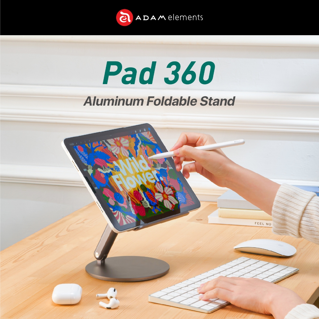 Adam Elements Pad 360 อลูมิเนียมขาตั้งแบบพับได้สําหรับ Ipad Riser Stand-ACADP360GY