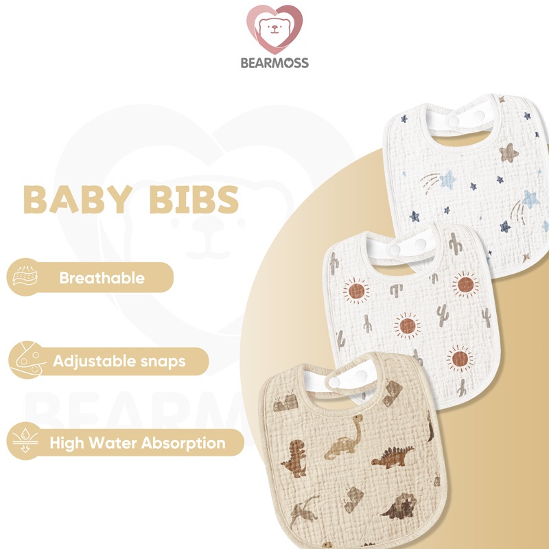 Bearmoss Baby Bib U-รูปทารกแรกเกิดผ้ากอซซักผ้านุ่มสแควร์ปรับผ้าพันคอ Muslin Feeding Bib