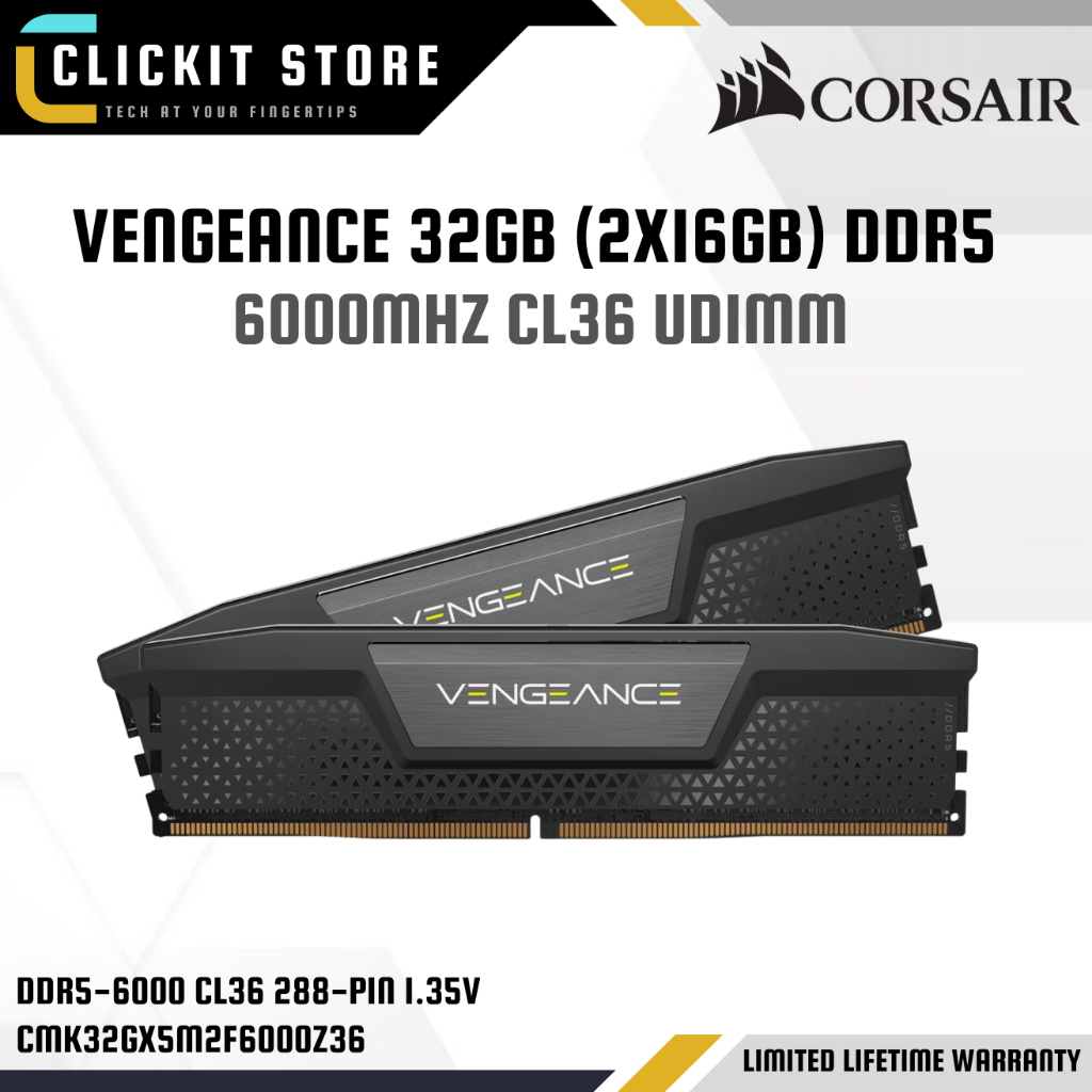 CORSAIR VENGEANCE 32GB (2x16GB) DDR5 6000MHz CL36 DRAM Memory Kit – CMK32GX5M2F6000Z36