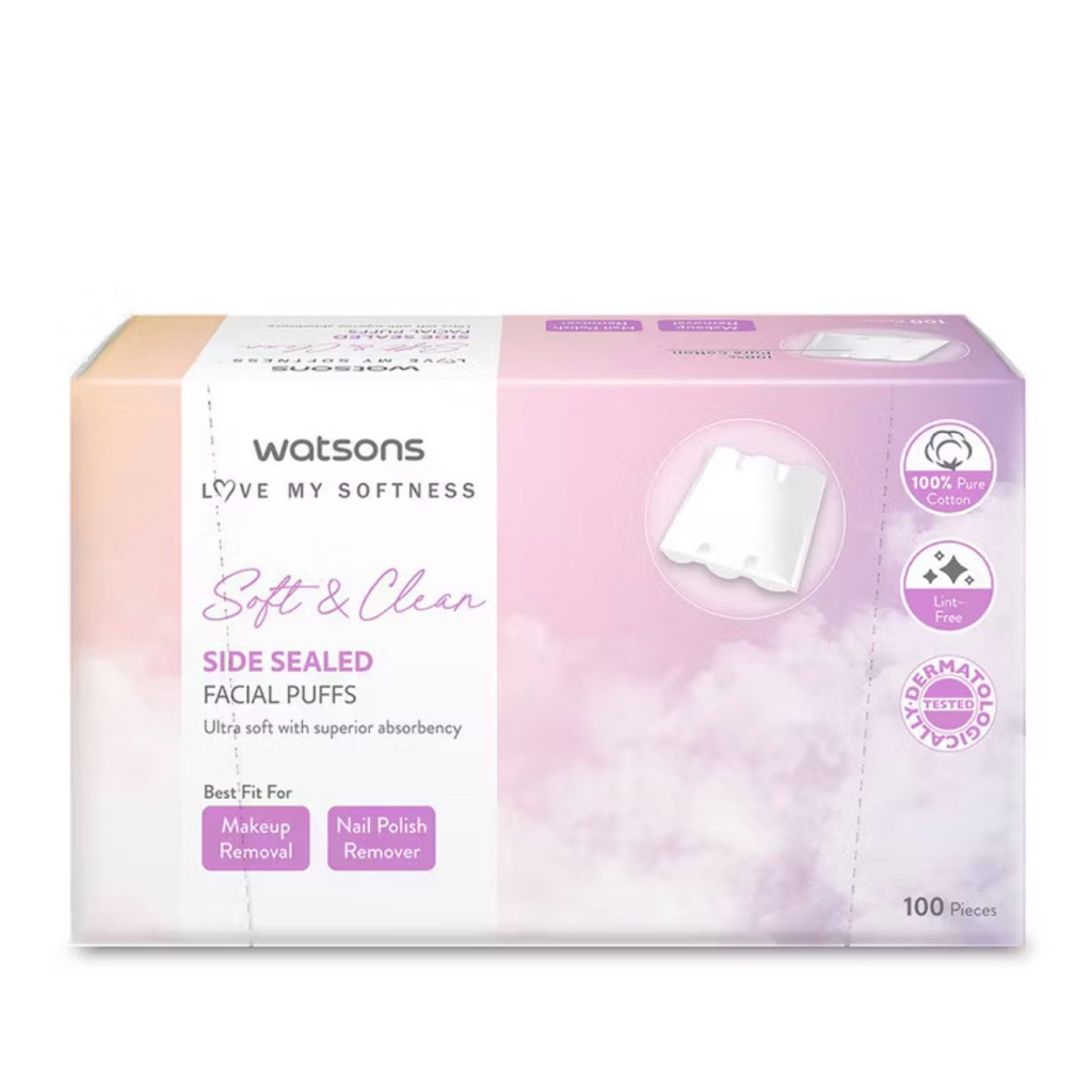 Watson Side Sealed Facial Cotton Puff 100s (was RM6.50)