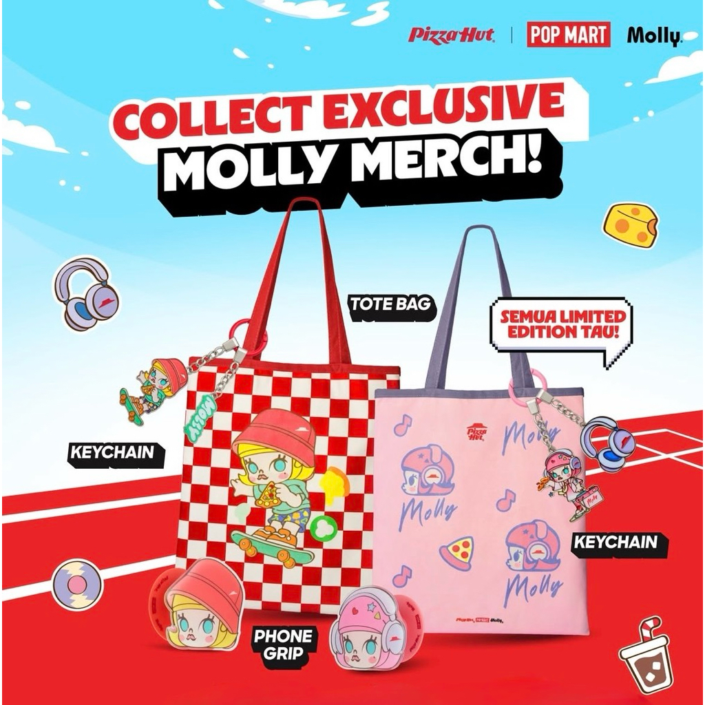 พวงกุญแจกระเป๋าหิ้ว Pizzahut x Molly merch